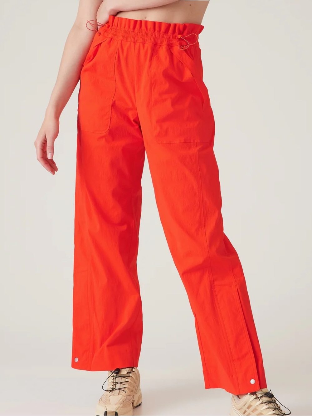 Athleta Trekkie Orange Wide-Leg Drawstring Parachute Pants (size 14P)